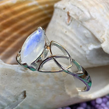 Load image into Gallery viewer, Celtic Knot Ring, Moonstone Promise Ring, Engagement Ring, Solitaire Ring, Cocktail Ring, Anniversary Gift, Silver Boho Ring, Scottish Ring