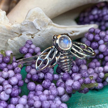Load image into Gallery viewer, Moonstone Ring, Bumble Bee Ring, Insect Ring, Silver Boho Ring, Anniversary Gift, Nature Jewelry, Honey Bee Jewelry, Gift for Her, Mom Gift