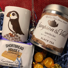 Load image into Gallery viewer, Scotland Gift Box, Puffin Gift, Scottish Loose Tea Gift, Scottish Mug, Outlander Gift, New Home Gift, Get Well Gift, Thank You Gift
