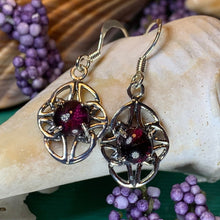 Load image into Gallery viewer, Celtic Knot Earrings, Celtic Jewelry, Irish Jewelry, Scotland Jewelry, Garnet Earrings, Amethyst Earrings, Bridal Jewelry, Anniversary Gift