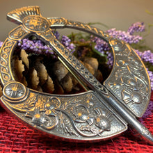Load image into Gallery viewer, Thistle Penannular Brooch, Large Celtic Pin, Scottish Pin, Norse Jewelry, Wiccan Jewelry, Anniversary Gift, Kilt Pin, Pewter Tartan Pin
