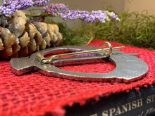 Load image into Gallery viewer, Thistle Penannular Brooch, Large Celtic Pin, Scottish Pin, Norse Jewelry, Wiccan Jewelry, Anniversary Gift, Kilt Pin, Pewter Tartan Pin
