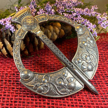 Load image into Gallery viewer, Thistle Penannular Brooch, Large Celtic Pin, Scottish Pin, Norse Jewelry, Wiccan Jewelry, Anniversary Gift, Kilt Pin, Pewter Tartan Pin