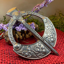 Load image into Gallery viewer, Thistle Penannular Brooch, Large Celtic Pin, Scottish Pin, Norse Jewelry, Wiccan Jewelry, Anniversary Gift, Kilt Pin, Pewter Tartan Pin