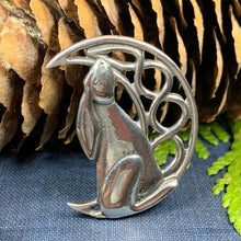 Load image into Gallery viewer, Rabbit Moon Pin, Celtic Brooch, Hare Brooch, Bunny Pin, Animal Jewelry, Celtic Moon Brooch, Wiccan Jewelry, Sister Gift, Wife Gift, Mom Gift