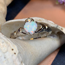 Load image into Gallery viewer, Claddagh Ring, Celtic Jewelry, Irish Jewelry, Opal Jewelry, Irish Ring, Heart Jewelry, Anniversary Gift, Bridal Jewelry