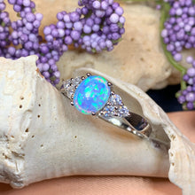 Load image into Gallery viewer, Opal Celtic Ring, Celtic Ring, Opal Engagement Ring, Blue Opal Ring, Anniversary Gift, Cocktail Ring, Birthstone Ring, Wife Gift, Mom Gift