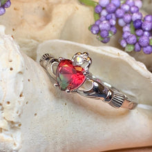 Load image into Gallery viewer, Claddagh Ring, Celtic Jewelry, Irish Jewelry, Bridal Jewelry, Ireland Gift, Promise Ring, Anniversary Gift, Tourmaline Ring, Wife Gift