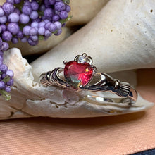 Load image into Gallery viewer, Claddagh Ring, Celtic Jewelry, Irish Jewelry, Bridal Jewelry, Ireland Gift, Promise Ring, Anniversary Gift, Tourmaline Ring, Wife Gift
