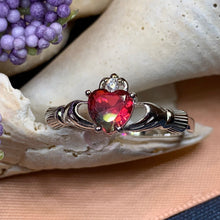 Load image into Gallery viewer, Claddagh Ring, Celtic Jewelry, Irish Jewelry, Bridal Jewelry, Ireland Gift, Promise Ring, Anniversary Gift, Tourmaline Ring, Wife Gift