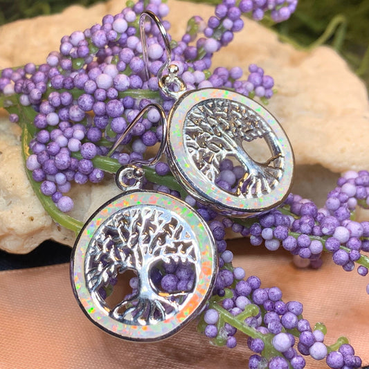 Tree of Life Earrings, Celtic Jewelry, Irish Jewelry, Opal Jewelry, Norse Jewelry, Anniversary Gift, Sister, Girlfriend, Graduation Gift