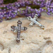 Load image into Gallery viewer, Cross Stud Earrings, Irish Jewelry, Post Earrings, Anniversary Gift, Spiritual Jewelry, Cross Jewelry, Religious Jewelry, Christian Jewelry