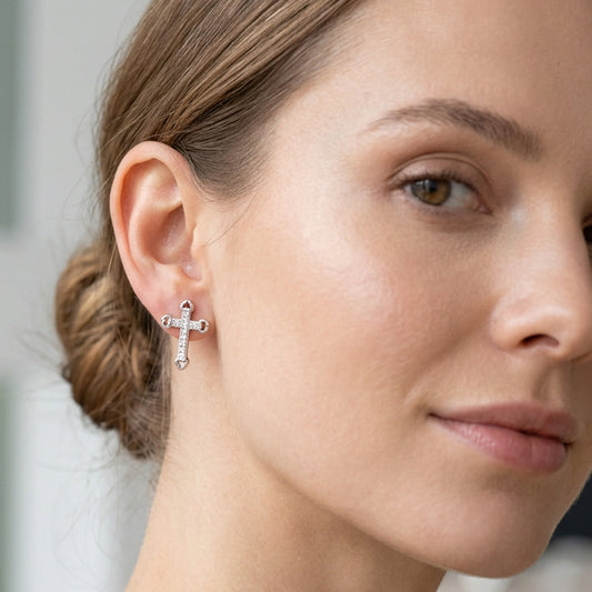 Faith Cross Stud Earrings — view 2