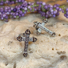 Load image into Gallery viewer, Cross Stud Earrings, Irish Jewelry, Post Earrings, Anniversary Gift, Spiritual Jewelry, Cross Jewelry, Religious Jewelry, Christian Jewelry