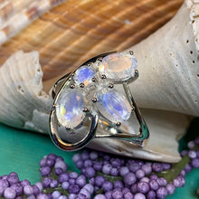 Load image into Gallery viewer, Moonstone Ring, Cocktail Ring, Promise Ring, Boho Statement Ring, Large Ring, Celtic Ring, Anniversary Gift, Wiccan Jewelry, Wife Ring
