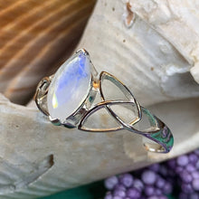 Load image into Gallery viewer, Celtic Knot Ring, Moonstone Promise Ring, Engagement Ring, Solitaire Ring, Cocktail Ring, Anniversary Gift, Silver Boho Ring, Scottish Ring