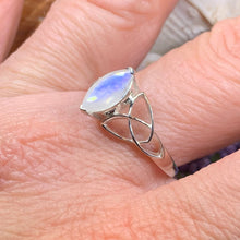 Load image into Gallery viewer, Celtic Knot Ring, Moonstone Promise Ring, Engagement Ring, Solitaire Ring, Cocktail Ring, Anniversary Gift, Silver Boho Ring, Scottish Ring
