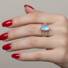 Load image into Gallery viewer, Celtic Knot Ring, Moonstone Promise Ring, Engagement Ring, Solitaire Ring, Cocktail Ring, Anniversary Gift, Silver Boho Ring, Scottish Ring