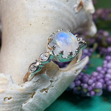 Load image into Gallery viewer, Moonstone Ring, Promise Ring, Engagement Ring, Celtic Jewelry, Anniversary Gift, Wiccan Jewelry, Boho Statement Ring, Cocktail Ring