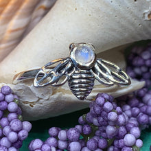 Load image into Gallery viewer, Moonstone Ring, Bumble Bee Ring, Insect Ring, Silver Boho Ring, Anniversary Gift, Nature Jewelry, Honey Bee Jewelry, Gift for Her, Mom Gift
