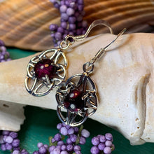 Load image into Gallery viewer, Celtic Knot Earrings, Celtic Jewelry, Irish Jewelry, Scotland Jewelry, Garnet Earrings, Amethyst Earrings, Bridal Jewelry, Anniversary Gift