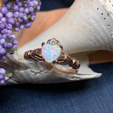 Load image into Gallery viewer, Claddagh Ring, Celtic Jewelry, Irish Promise Ring, Opal Ring, Ireland Ring, Heart Jewelry, Anniversary Gift, Bridal Jewelry, Rose Gold Ring
