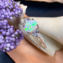 Load image into Gallery viewer, Opal Celtic Ring, Celtic Ring, Opal Engagement Ring, Diamond Promise Ring, Anniversary Gift, Cocktail Ring, Birthstone Ring, Wife Gift