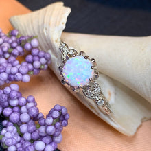 Load image into Gallery viewer, Opal Celtic Ring, Celtic Ring, Opal Engagement Ring, Diamond Promise Ring, Anniversary Gift, Cocktail Ring, Birthstone Ring, Wife Gift