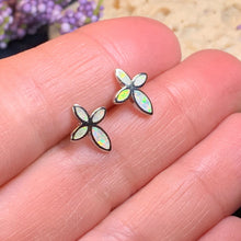 Load image into Gallery viewer, Cross Earrings, Opal Jewelry, Stud Earrings, First Communion Gift, Bridal Post Earrings, Confirmation Gift, Religious Gift, Cross Jewelry