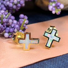 Load image into Gallery viewer, Cross Earrings, Opal Jewelry, Stud Earrings, First Communion Gift, Bridal Post Earrings, Confirmation Gift, Religious Gift, Cross Jewelry