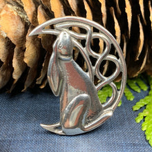 Load image into Gallery viewer, Rabbit Moon Pin, Celtic Brooch, Hare Brooch, Bunny Pin, Animal Jewelry, Celtic Moon Brooch, Wiccan Jewelry, Sister Gift, Wife Gift, Mom Gift