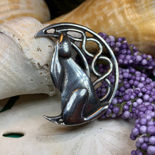 Load image into Gallery viewer, Rabbit Moon Pin, Celtic Brooch, Hare Brooch, Bunny Pin, Animal Jewelry, Celtic Moon Brooch, Wiccan Jewelry, Sister Gift, Wife Gift, Mom Gift