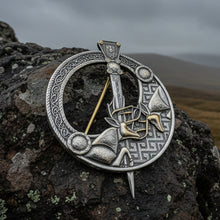 Load image into Gallery viewer, Celtic Stag Brooch, Celtic Knot Pin, Irish Jewelry, Scotland Jewelry, Anniversary Gift, Scottish Tartan Pin, Viking Jewelry, Norse Brooch