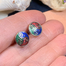 Load image into Gallery viewer, Celtic Knot Stud Earrings, Irish Jewelry, Celtic Jewelry, Triple Spiral Earrings, Irish Dancer Gift, Norse Jewelry, Scottish Post Earrings