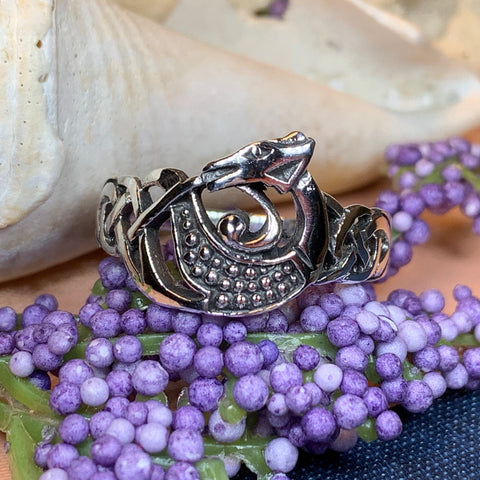 Load image into Gallery viewer, Celtic Dragon Ring, Celtic Ring, Norse Ring, Silver Boho Ring, Irish Ring, Irish Dance Gift, Anniversary Gift, Ireland Ring, Wiccan Ring