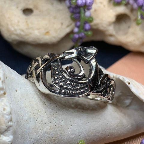 Load image into Gallery viewer, Celtic Dragon Ring, Celtic Ring, Norse Ring, Silver Boho Ring, Irish Ring, Irish Dance Gift, Anniversary Gift, Ireland Ring, Wiccan Ring