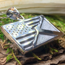 Load image into Gallery viewer, Scottish American Flag Pendant, Scotland Flag Necklace, American Flag Necklace, Scotland Jewelry, Saltire Jewelry, Bagpiper Gift, Patriotic