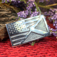 Load image into Gallery viewer, Scottish American Flag Pin, Scotland Flag Pin, American Flag Lapel Pin, Scotland Jewelry, Saltire Jewelry, Bagpiper Gift, Patriotic Gift