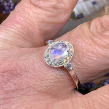 Load image into Gallery viewer, Moonstone Ring, Promise Ring, Moonstone Engagement Ring, Anniversary Gift, Halo Ring, Boho Ring, Mom Gift, Wife Gift, Cocktail Ring