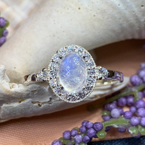 Load image into Gallery viewer, Moonstone Ring, Promise Ring, Moonstone Engagement Ring, Anniversary Gift, Halo Ring, Boho Ring, Mom Gift, Wife Gift, Cocktail Ring