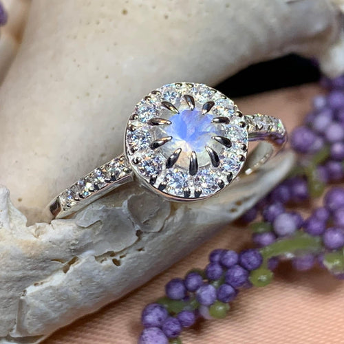 Moonstone Ring, Promise Ring, Moonstone Engagement Ring, Anniversary Gift, Diamond Halo Ring, Boho Ring, Mom Gift, Wife Gift, Cocktail Ring