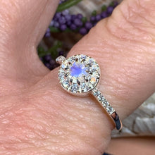 Load image into Gallery viewer, Moonstone Ring, Promise Ring, Moonstone Engagement Ring, Anniversary Gift, Diamond Halo Ring, Boho Ring, Mom Gift, Wife Gift, Cocktail Ring