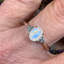 Load image into Gallery viewer, Moonstone Ring, Promise Ring, Moonstone Engagement Ring, Anniversary Gift, Blue Topaz Ring, Boho Ring, Mom Gift, Wife Gift, Cocktail Ring
