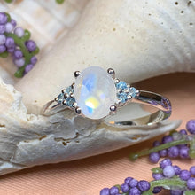 Load image into Gallery viewer, Moonstone Ring, Promise Ring, Moonstone Engagement Ring, Anniversary Gift, Blue Topaz Ring, Boho Ring, Mom Gift, Wife Gift, Cocktail Ring
