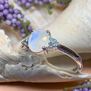 Moonstone Ring, Promise Ring, Moonstone Engagement Ring, Anniversary Gift, Blue Topaz Ring, Boho Ring, Mom Gift, Wife Gift, Cocktail Ring