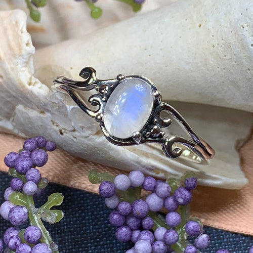 Moonstone Ring, Promise Ring, Boho Statement Ring, Solitaire Ring, Anniversary Gift, Celtic Knot Ring, Irish Ring, Mom Gift, Wife Gift
