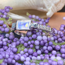 Load image into Gallery viewer, Moonstone Ring, Moonstone Stacking Ring, Boho Statement Ring, Anniversary Gift, Blue Topaz Ring, Silver Boho Ring, Mom Gift, Wife Gift