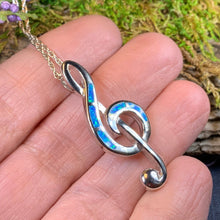 Load image into Gallery viewer, Music Necklace, Music Note Jewelry, Treble Clef Jewelry, Theater Jewelry, Orchestra Gift, Opal Jewelry, Music Teacher Gift, Chorus Gift