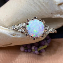Load image into Gallery viewer, Opal Celtic Ring, Celtic Ring, Opal Engagement Ring, Diamond Promise Ring, Anniversary Gift, Cocktail Ring, Birthstone Ring, Wife Gift