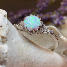 Load image into Gallery viewer, Opal Celtic Ring, Celtic Ring, Opal Engagement Ring, Diamond Promise Ring, Anniversary Gift, Cocktail Ring, Birthstone Ring, Wife Gift